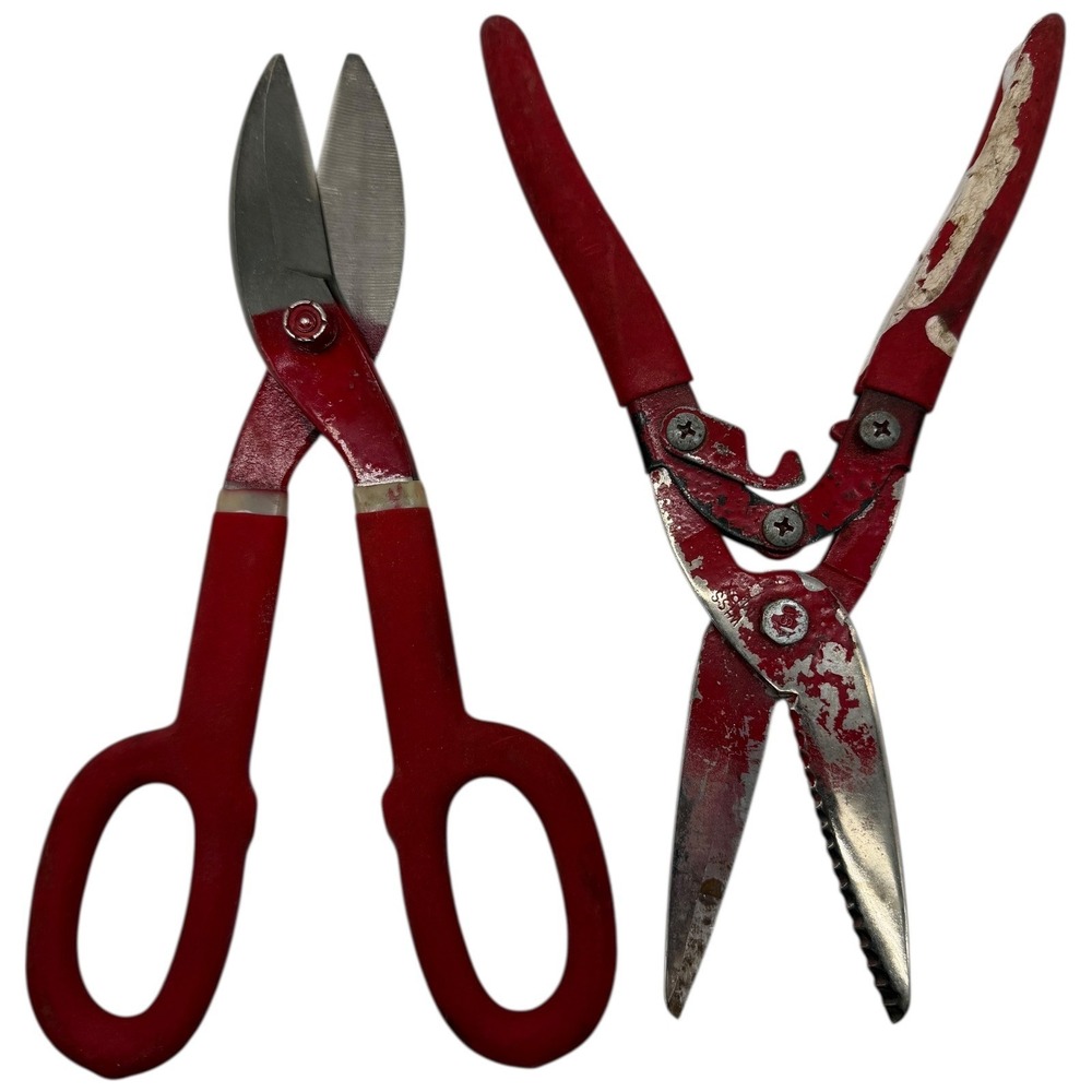 Wiss Metal Snips Set Aviation and Straight Cut Tin Snips Red Handles Used